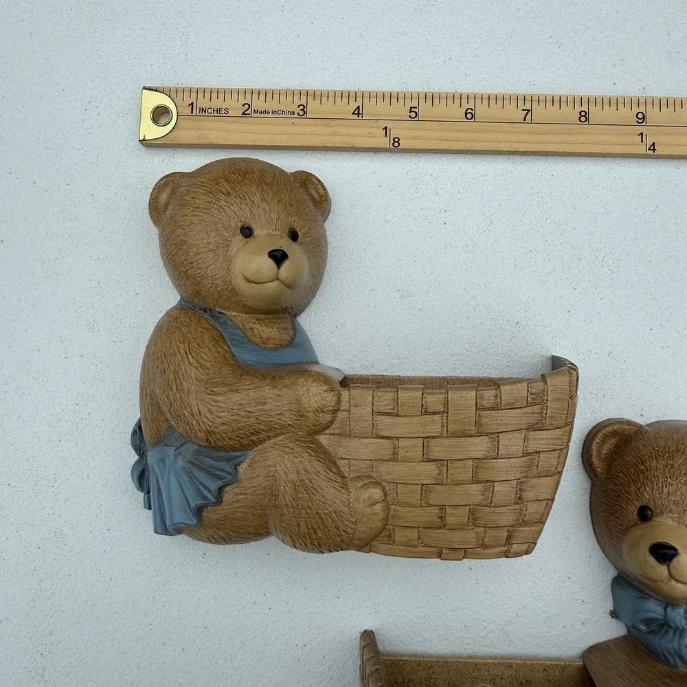 Vintage Burwood Products Nursery Decor Teddy Bear Wall Decor Planters Set Of 2‎